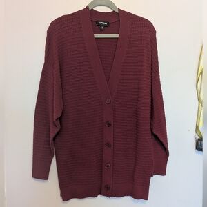 Express burgundy oversized open knit button up cardigan